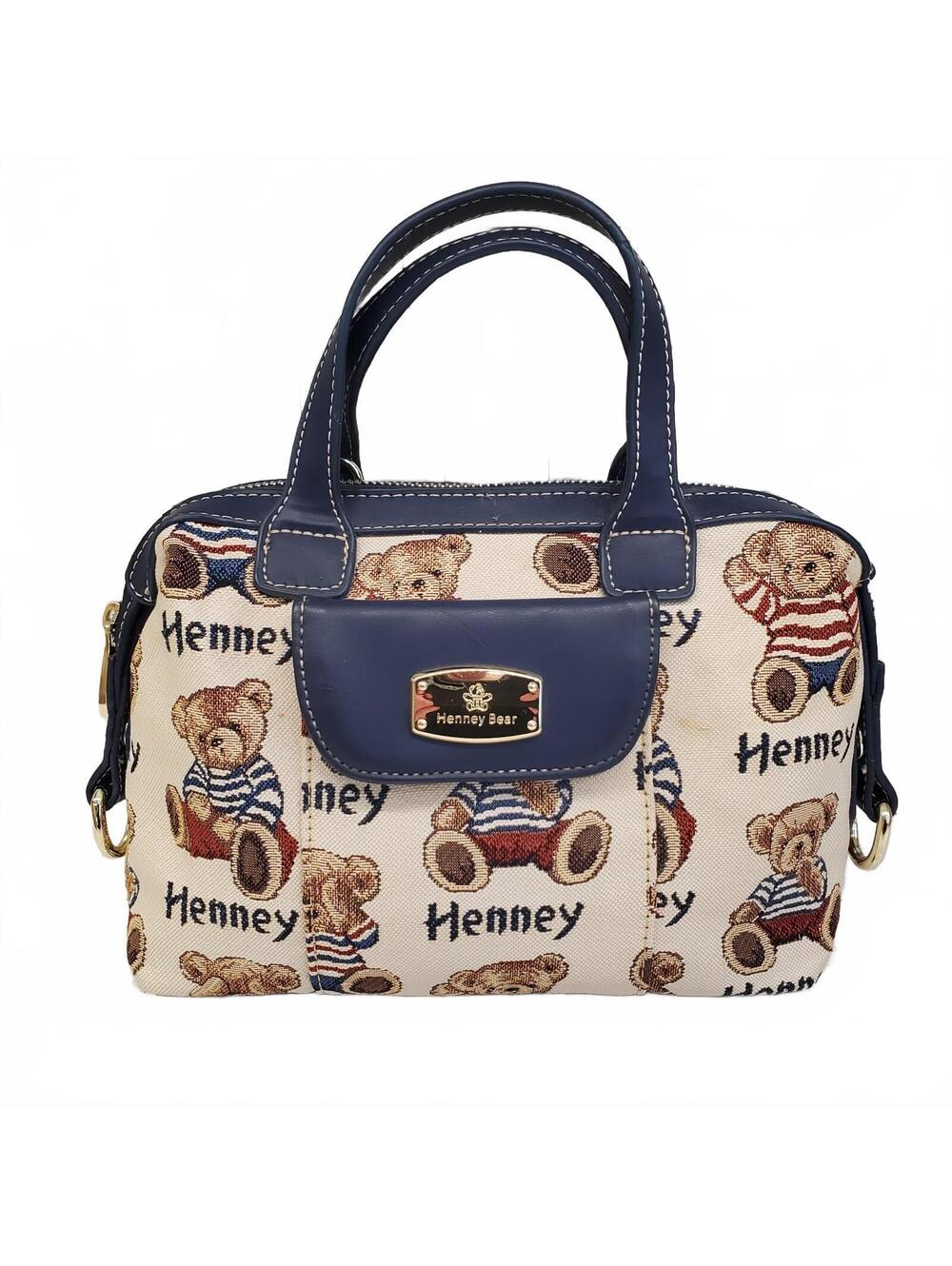 Henney Bear Teddy Print Tapestry Handbag 11"
